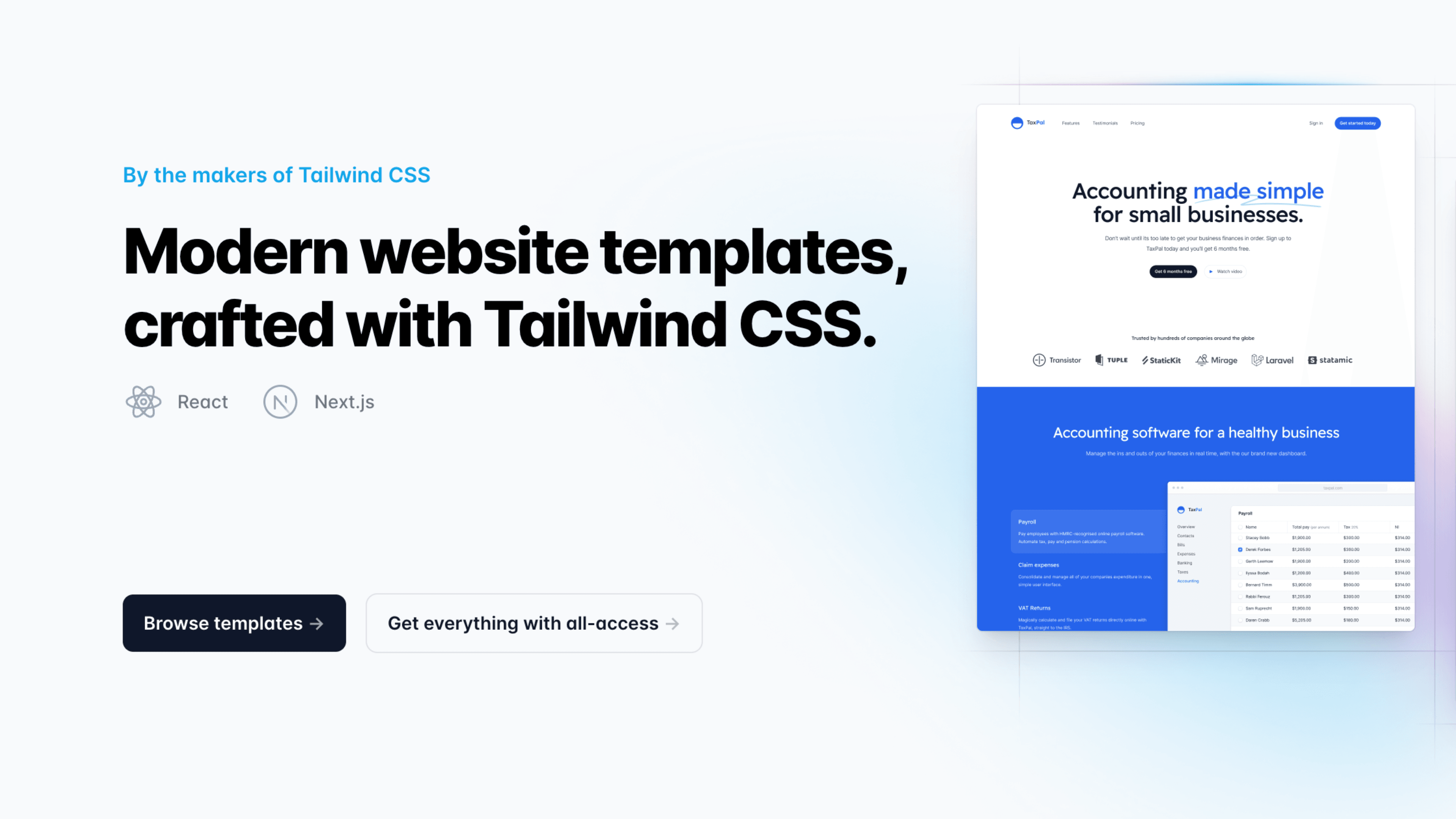 Tailwind UI Templates: Tailwind CSS 团队打造的精美 Next.js 模板