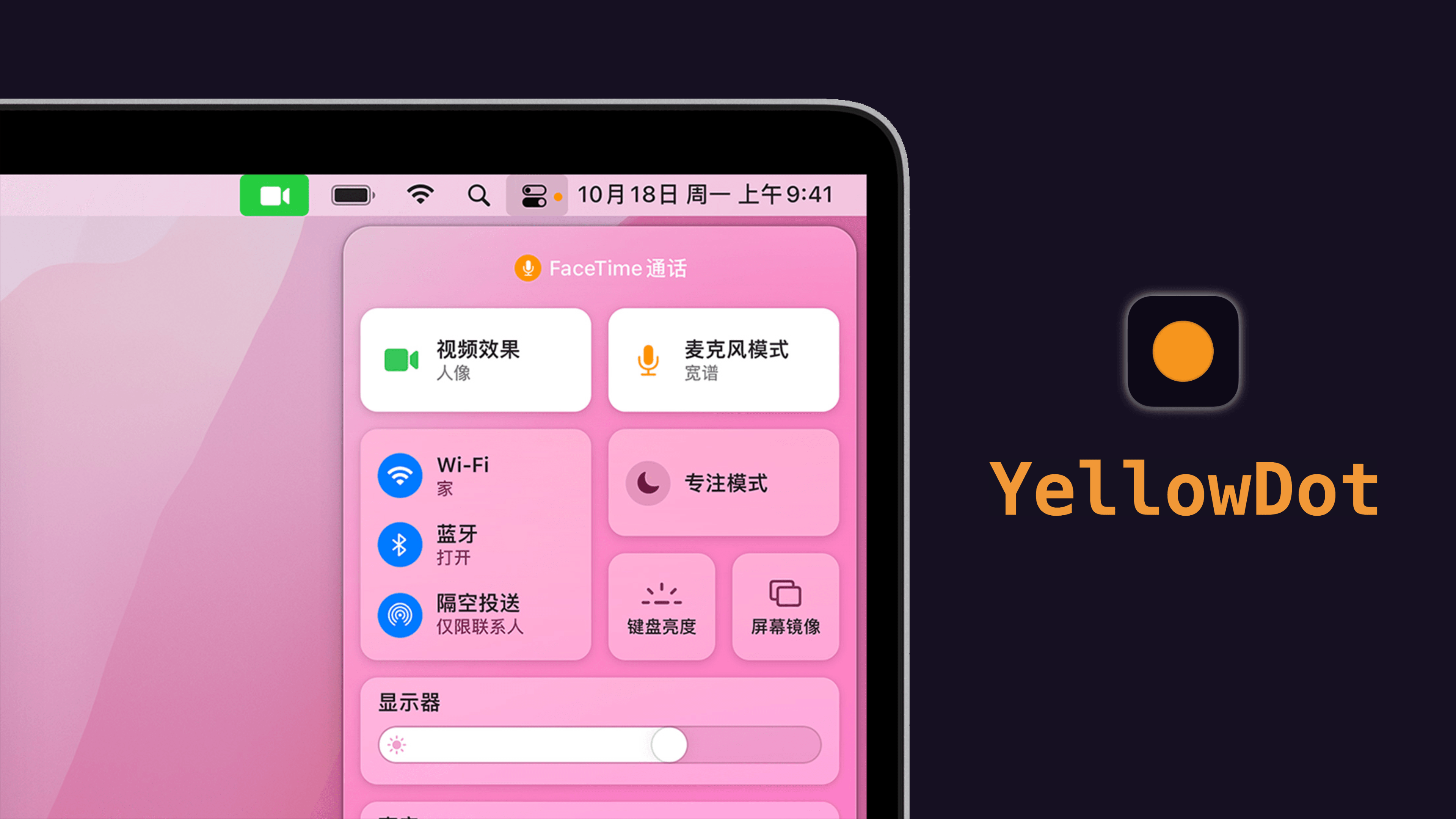 YellowDot: 隐藏 macOS 摄录指示器
