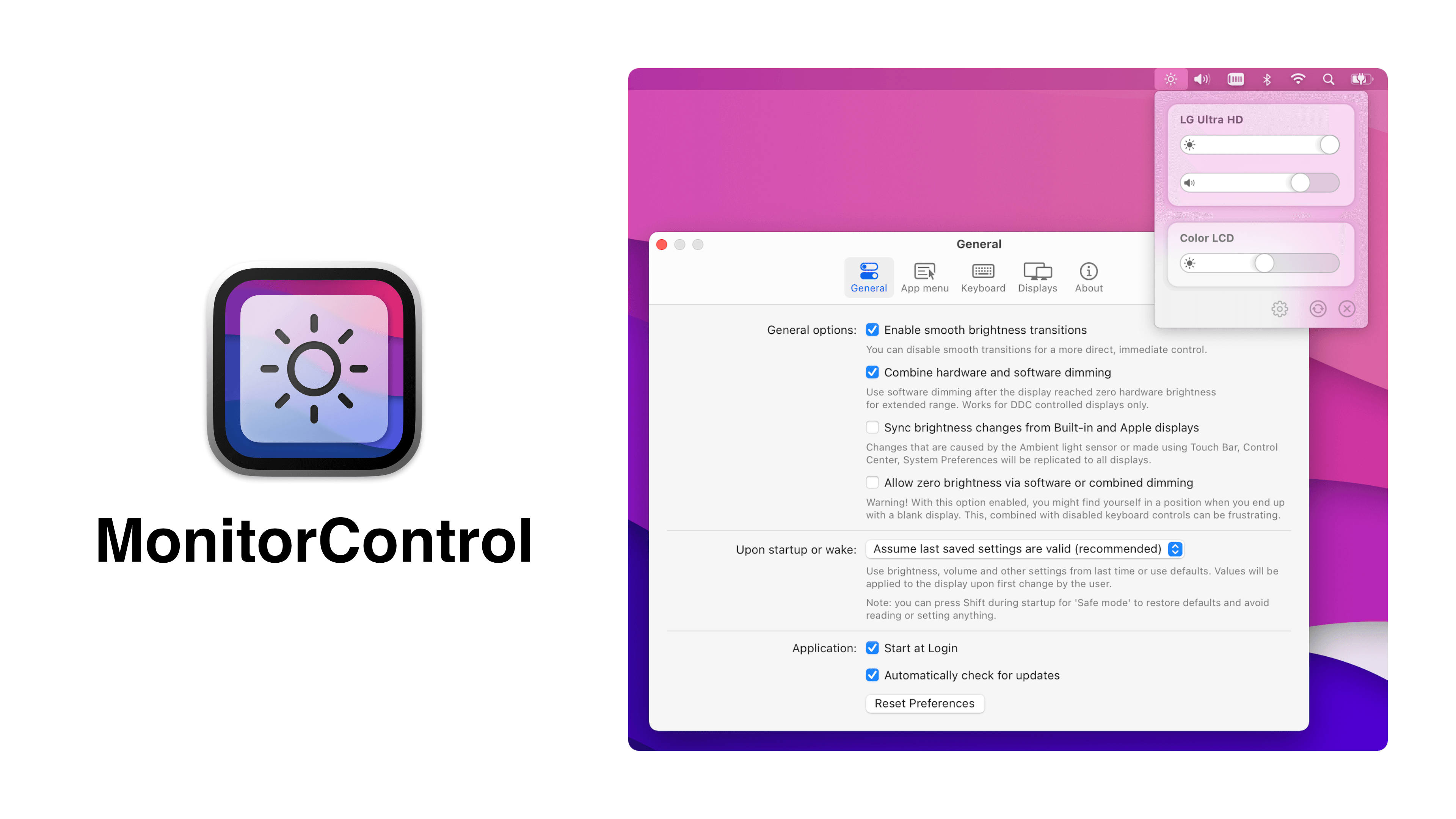 MonitorControl: 适用于 macOS 显示器控制 app