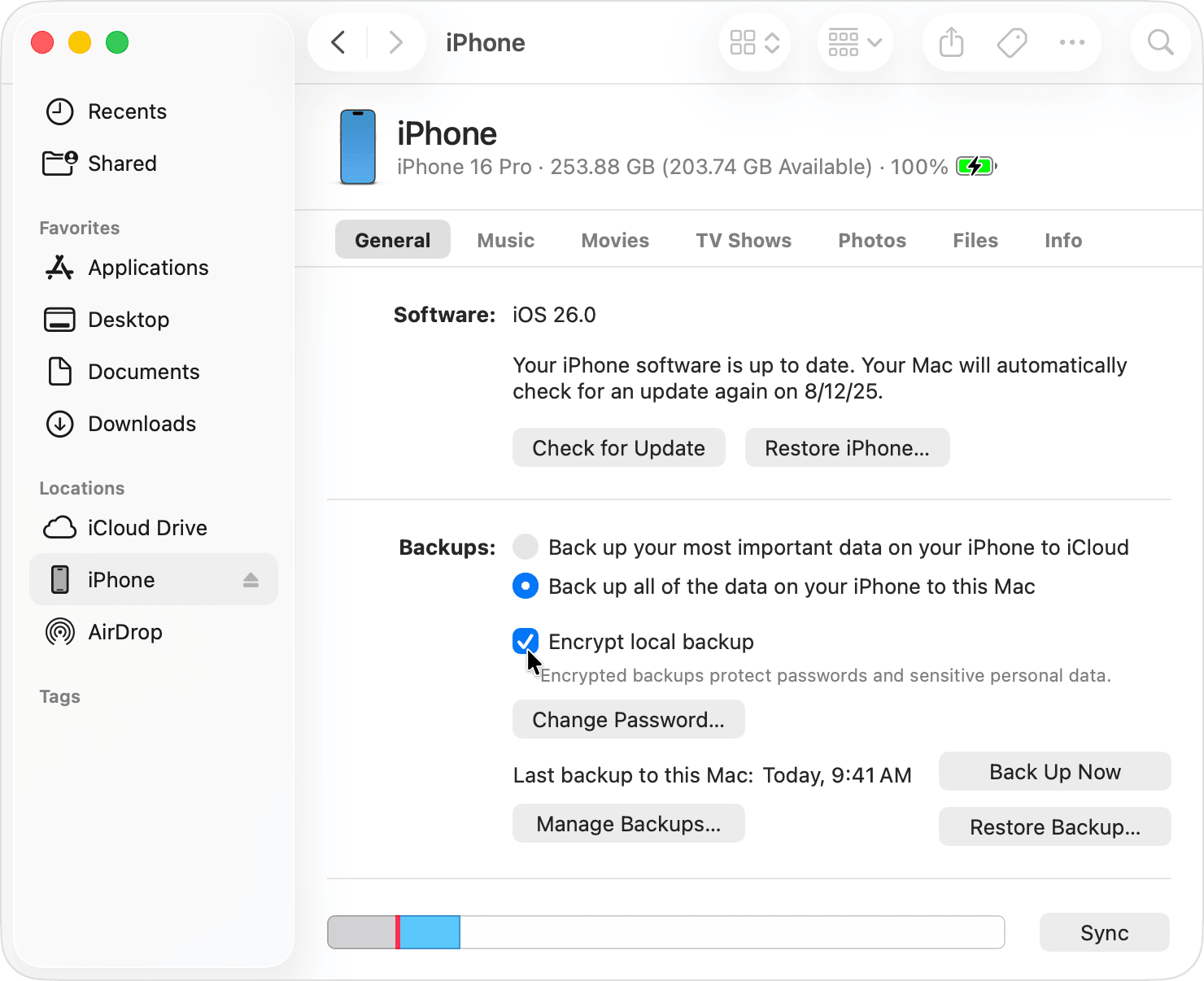 Encrypt local backup